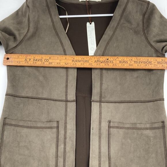 Solitaire Womens Olive Green Microsuede Open Front Jacket Coat Small New - Picture 14 of 16